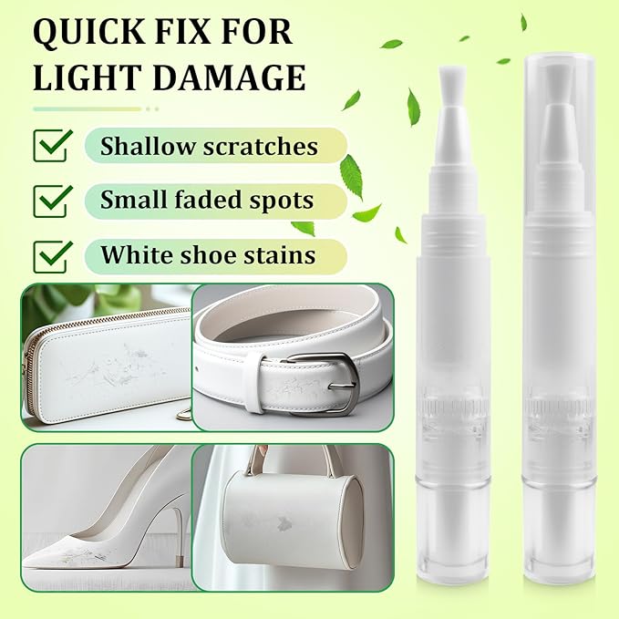 2 Pack White Shoe Paint Polish Pen with Brush Tip, Permanent Waterproof Leather Paint for Shoes, Sneakers, Bags & Purses | Stain Remover, Leather Restorer, Scuff Repair, Shoe Whitener