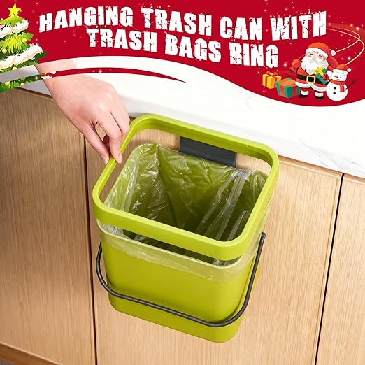 Kitchen Waste Bin with Hooks 5L, Indoor Kitchen Sealed Under Sink for Kitchen, Food Waste Bin for Countertop (DarkGreen)