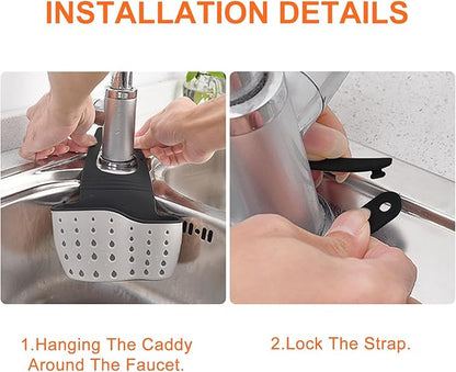 Kitchen Sink Caddy Sponge Holder for Kitchen Sink Accessories Organizer Dish Sponge Holder Ajustable Strap Faucet with Drain Holes for Drying (2 pcs Beige)