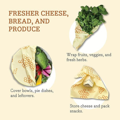 Bee's Wrap Beeswax Wraps for Food - 3 Pack of Medium Beeswax Wraps - Plastic Free Made in USA Reusable Natural Food Wrap - Honeycomb Print