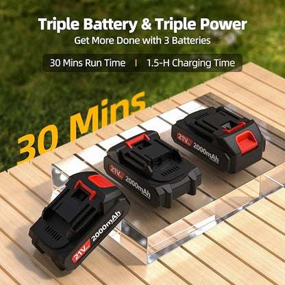 Leaf Blower Cordless – Lightweight Handheld Electric Leaf Blower with Variable Speed, 21V 3×2.0Ah Batteries & Fast Charger for Effortless Lawn, Yard, Garden, Patio, Driveway & Leaf Cleanup