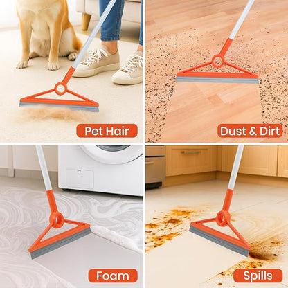 MAVRIZ Air Broom with Removable Rubber Strip and Broom Bristle, Squeegee Broom for Indoor Cleaning, Multifunctional Floor Squeegee for Dust, Hair, Liquids