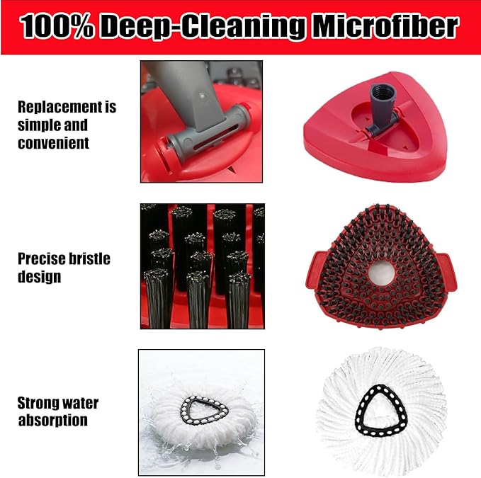 8Pcs Spin Mop Replacement Heads,Mop Replace Head Compatible with Ocedar Easywring 1-Tank System,Machine Washable & Easy to Replace.Including 6 Spin mop Replacement Heads, 1 Brush Head and 1 Base