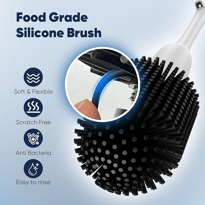 EKZ Electric Toilet Brush with UV Stain Detection, High-Torque Deep Cleaning, Dual-Speed 80/200 RPM, Silicone Brush Head, Wall-Mounted Holder, Type-C Rechargeable, White