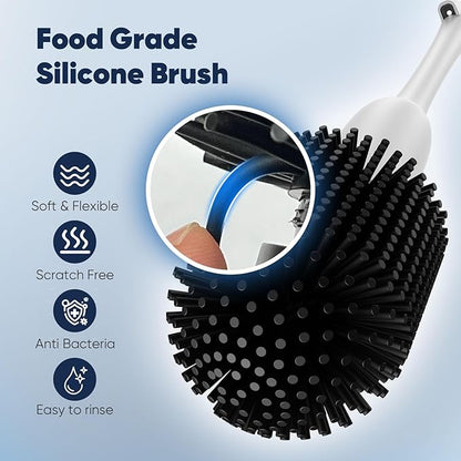 EKZ Electric Toilet Brush with UV Stain Detection, High-Torque Deep Cleaning, Dual-Speed 80/200 RPM, Silicone Brush Head, Wall-Mounted Holder, Type-C Rechargeable, White