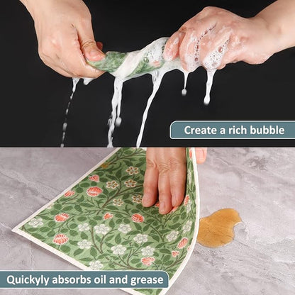Quera William Morris Swedish Kitchen Dishcloth Vintage Floral Absorbent Cotton Kitchen Dish Towel for Party Home Housewarming Cleaning Counter Wipes 6.7 x 7.7 Inch, 6Pcs