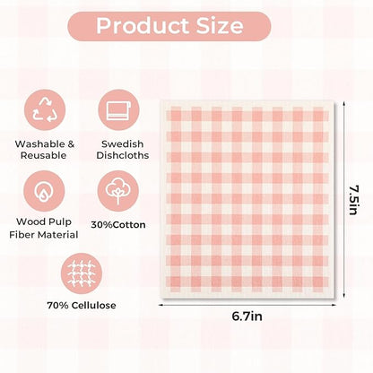 wlich 5PCS Swedish Dishcloths for Kitchen, Reusable Dish Rags for Washing Dishes with Clips, Non-Scratch Kitchen Towels and Dishcloths Sets, Washable Swedish Dish Cloths, No Odor(Grid)
