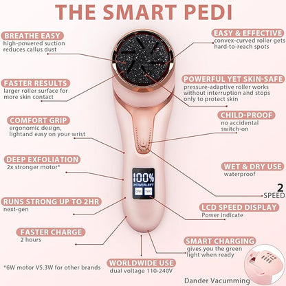 Electric Callus Remover for Feet (with Vacuum Cleaner), Rechargeable Foot Callus Remover Pedicure Tools Foot File, Professional Foot Care Kit Deadskin Remover with 3Heads&2Speed,LCD Display-Pink