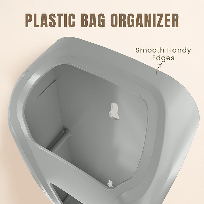 KICHLY Plastic Bags Holder, Durable Grocery Plastics Dispenser, Storage Organizer & Saver for Grocery, Shopping & Trash Bags, Wall Mount, Grey