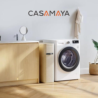 CASAMAYA Laundry Basket with Lid, Slim Laundry Hamper, 65L collapsible Laundry Organizer, Easy Assembly, with Handles and Removable Liners, 15.4 x 8.7 x 29.5 Inches, Beige JSP901M