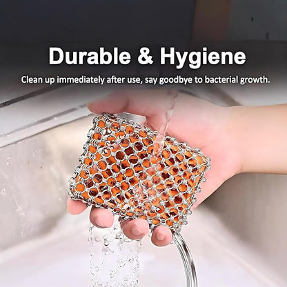 NTMY 316 Stainless Steel Pan Cleaner with Silicone Core – 4.5 Inch Dish Pot Brush,Cast Iron Scrubber, Metal Dish Scrubber,Chain Mail Scrubber for Oven&Grill Kitchen Cleaning Black