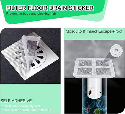WMHXYY 60 Pack Disposable Shower Drain Hair Catcher Mesh Stickers, Square 3.93 Inches, Suitable for Drain Strainers in Bathrooms, Bathtubs, Kitchen Sinks, Washbasins.