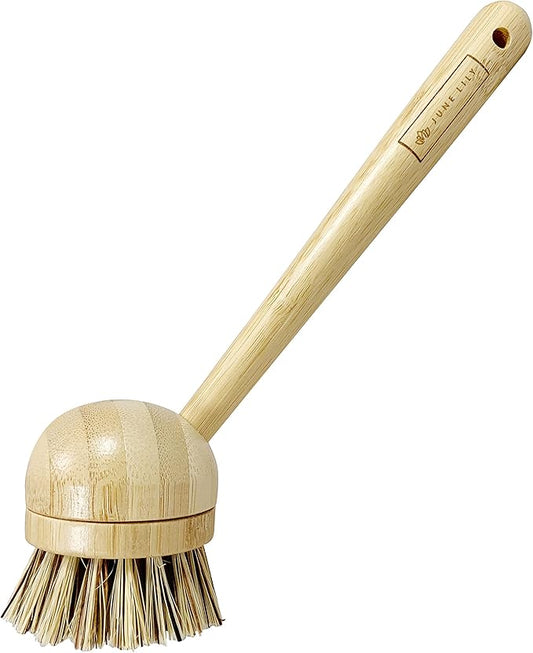 JuneLily Long Coconut Dish Brush Plant-Based Vegan for Kitchen Bathroom Cleaning Produce Washing Dishes (Long Dish Brush)