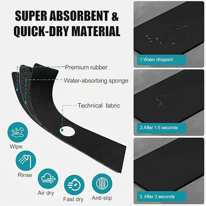 Customizable Kitchen Sink Faucet Mat: 24"Lx4"W Black Bathroom Counter Protector Drip Catcher - Splash Guard with Pre-Cut Center Hole, DIY to Fit Irregular Sink with 2, 3 Holes & Soap Dispenser