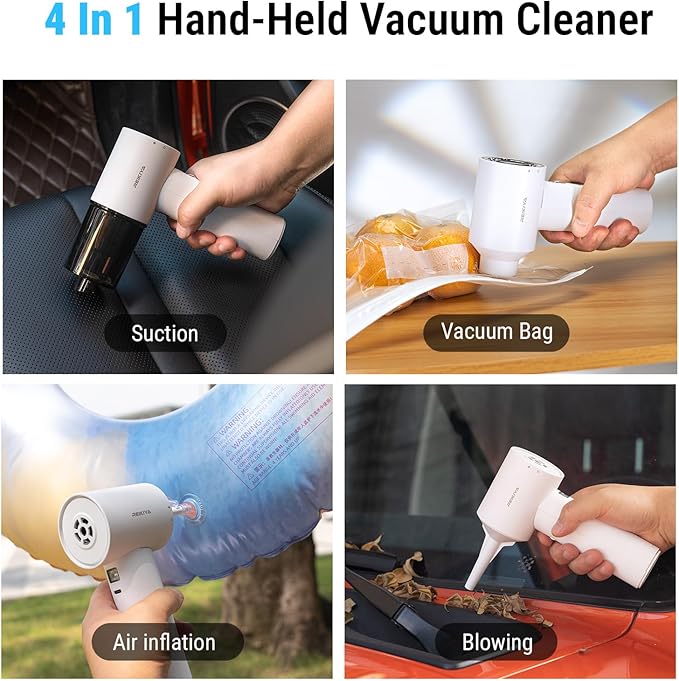 REIKIYA 14KPA High Power Mini Car Vacuum Computer Keyboard Cleaner and Blower Cordless Portable Handheld Vacuum & Compressed Air Duster 2in1 with Green LED Light& Multi-Nozzles for Car Home Office