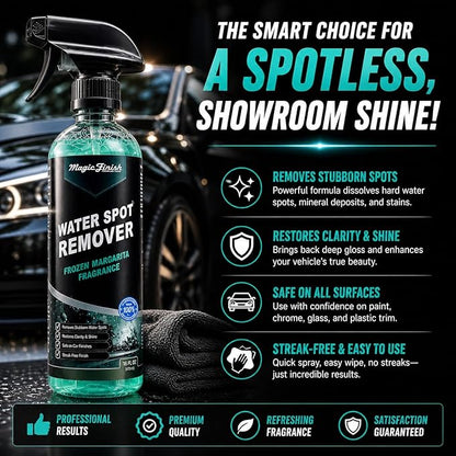 Magic Finish Water Spot Remover for Cars – Professional Hard Water Stain & Mineral Deposit Remover for Paint, Chrome & Wheels – Restores Shine & Gloss – Frozen Margarita Scent – 16oz