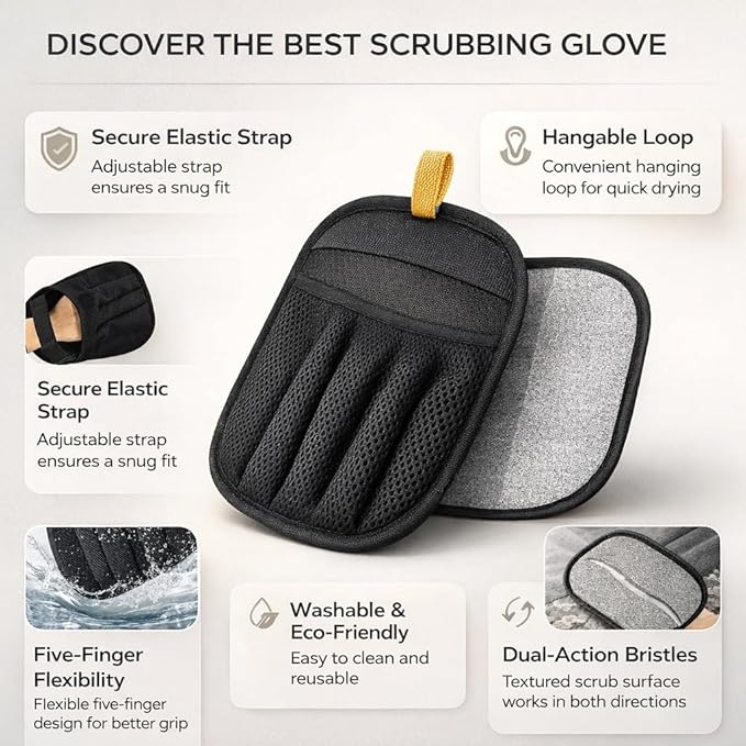 2 PCS Upgraded Pet Hair Removal Gloves with Snug Elastic Wrist Electrostatic Five-Finger Reusable Fur Remover for Cats & Dogs, Effortless Cleaning Tool for Couch, Carpet, Clothing & Car Seats