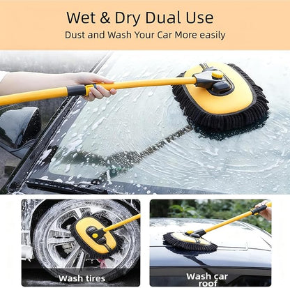 Car Wash Brush with Long Handle, 15°Curved Car Cleaning Brush with Extension Pole Scratch Free, Microfiber Exterior Cleaning Mop Mitt for Washing Roof Truck Camper SUV (2)