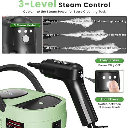 Handheld Steam Cleaner for Home, 2500W High Pressure Steam Cleaner for Car Detailing, 3 Steam Levels, 1600Ml Tank, High Heat Steamer for Bed Bugs, Couch, Furniture, Kitchen, Bathroom, Floors