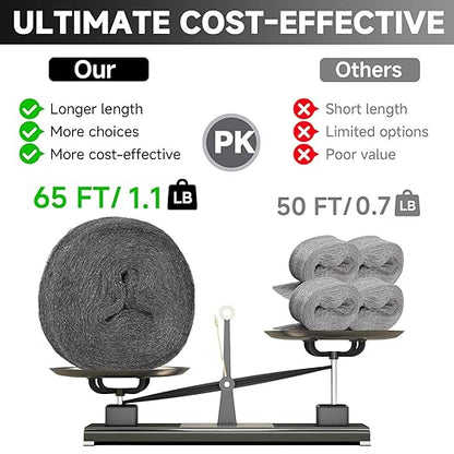 Steel Wool Mice Control, 65FT(1.1LB)#000 Steel Wool, Keep Mouse Away from Holes, Barrier and Gap Filler for Home, Wall, Garden, Kitchen, Pipeline in Garage, Very Fine