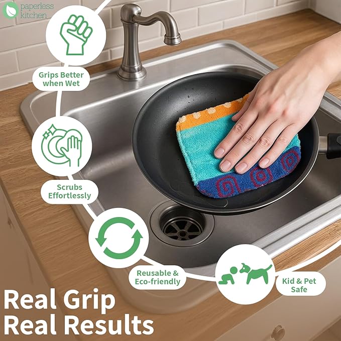 Reusable Dish Scrub Pads (12 Pack) – Non-Scratch Kitchen Scrubbers for Dishes, Pots & Pans – Sponge Alternative, Long-Lasting, Washable & Best Value Pack