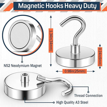 FINDMAG Magnetic Hooks for Cruise Cabins, 85lbs Magnetic Hooks for Hanging, Magnet Wall, Strong Magnets Heavy Duty, Classroom Decor, Locker Decorations, Office Accessories, 10 Pack, Silver