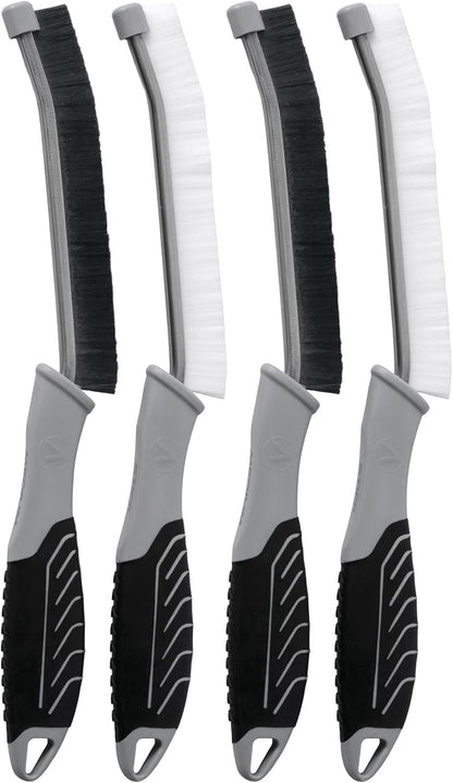 VIKING Car Detailing Brush Set for Car Cleaning Kit, Multi-Purpose Interior Car Cleaner Brush Set for Interior Detail, Includes Medium Bristles and Stiff Bristles, 4 Pack, Black/White