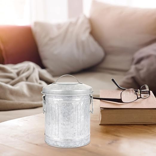 Zerodeko Desktop Stationery Bucket Small Trash Bin with Lid 7.28X5.70X5.70In Mini Wastebasket for Office and Home Desk Organizer Plant Holder Convenient Metal Rubbish can