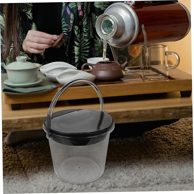 MAGICLULU Handheld Tea Dreg Drainage Bucket with Lid Small Kitchen Compost Bin for Tea Grounds Countertop Trash Can for Indoor Use Light Gray