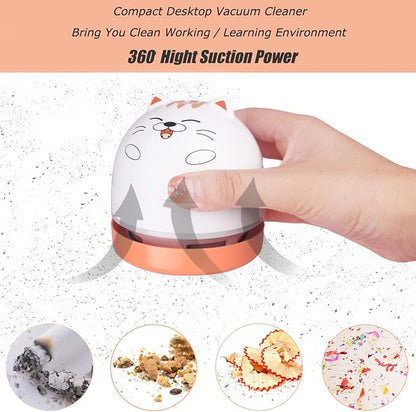 YUNYILAN Mini Desktop Vacuum Cleaner, Portable USB Vacuum Cleaner for Desk Mini Cute Cartoon Desktop Vacuum for Cleaning Eraser Crumbs, Dust, Crumbs, Computer, Keyboard and Car (White Orange)