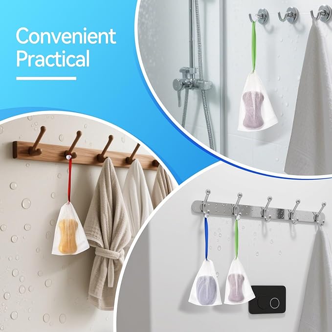 10PCS Mesh Soap Bag, Exfoliating Soap Saver Pouch, Foam Net Soap Saver, Soap Bag Soft for Shower with Drawstring