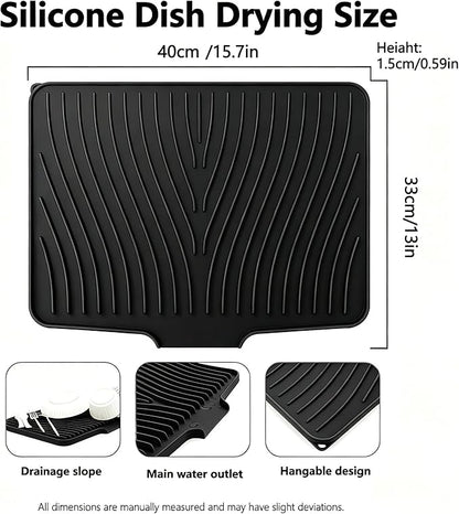 Silicone Dish Drying Mat,Dish Drying Pad,kitchen accessories,with Built-In and Non-Slip Drain,easy Clean, fit for kitchen, Bar, RV, Refrigerator and Drawer Liner, 15.7 * 13 in Black 1PCS by EBIGIC