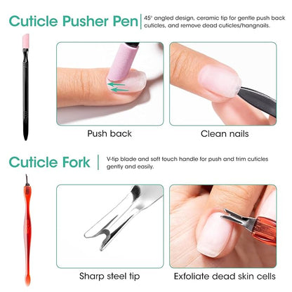 Gellen Nail Cleanser Pads 50PCS with 10PCS Manicure Tools Kit: Ceramic Cuticle Pusher Pen, Remover and Cuticle Oil Nail Prep Care Kit, Nail File 100/180, Polishing Buffer, Nail Clipper & Brush