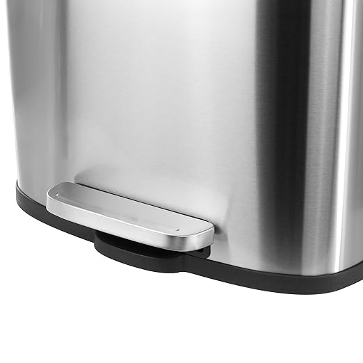 Elama 2 Piece 8 Gallon 30 Liter Rectangular Stainless Steel Twin Step Trash Bins with Slow Close Mechanism in Matte Silver