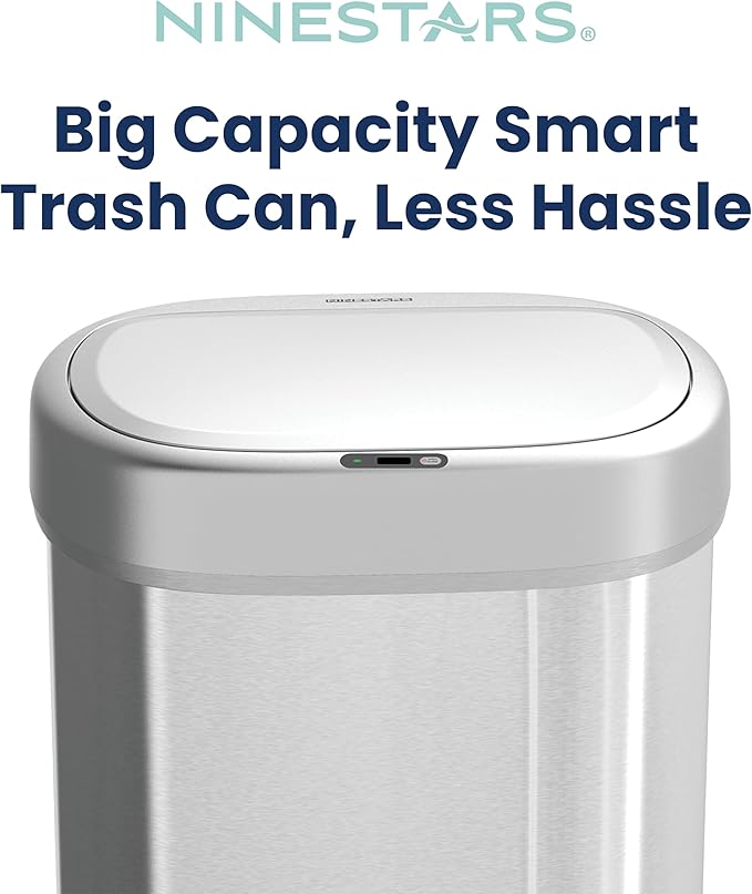Ninestars DZT-80-24 Automatic Motion Sensor Trash Can with Adjustable Sensor Range, Stainless Steel Base, Silver Lid, 21 Gallon