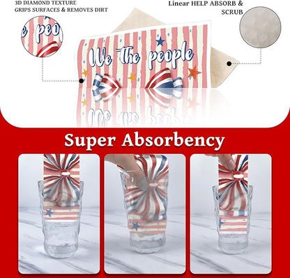 Patriotic Swedish Kitchen Dishcloths, 6 Pack 250th Anniversary USA Dish Cloths Towel, Reusable 4th of July Sponge Cleaning Cloths for Independence Memorial Day Home Decoration Gifts 7 x 8 in