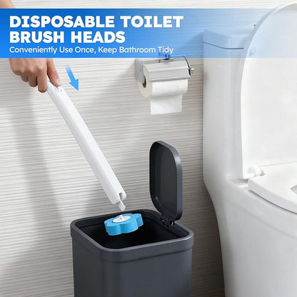 Disposable Toilet Brush 2 Pack- Toilet Brush and Holder Set, Toilet Bowl Brush, Each Toilet Wand with 10PCS Brush Refills for Bathroom Deep Cleaning (2 Pack, White)