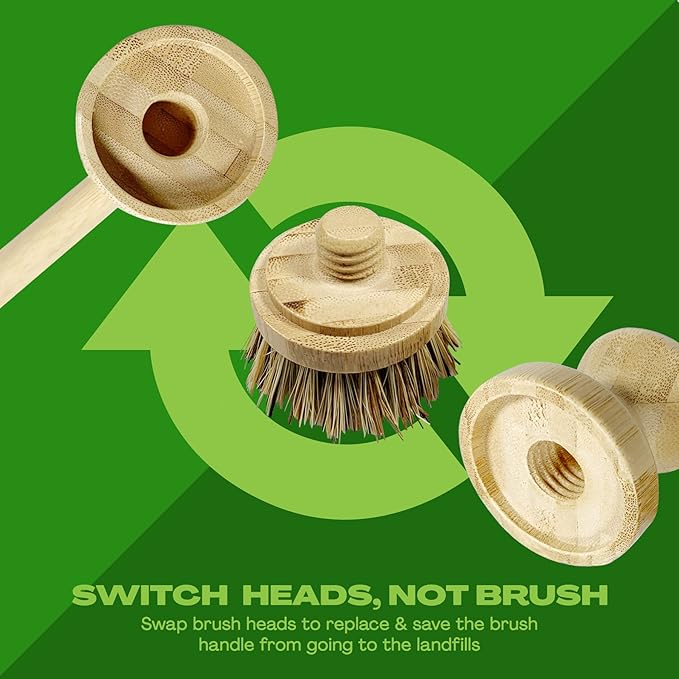 JuneLily Sisal & Coconut Dish Brush Heads Plant-Based Replacement for Washing Dishes Kitchen Bathroom (Coconut Brush Head)