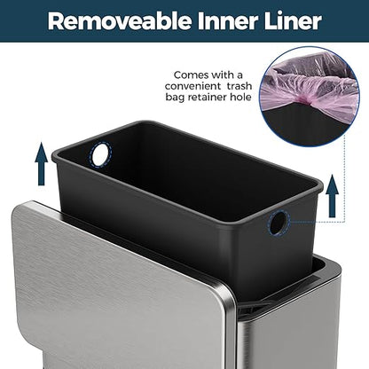 Stainless Steel Hanging Trash Can with Lid and Inner Bucket, 1 Gallon Kitchen Compost Bin for Counter Top, Under Sink or Wall Mount, Small Garbage Can for Cupboard/Bathroom/Bedroom/RV