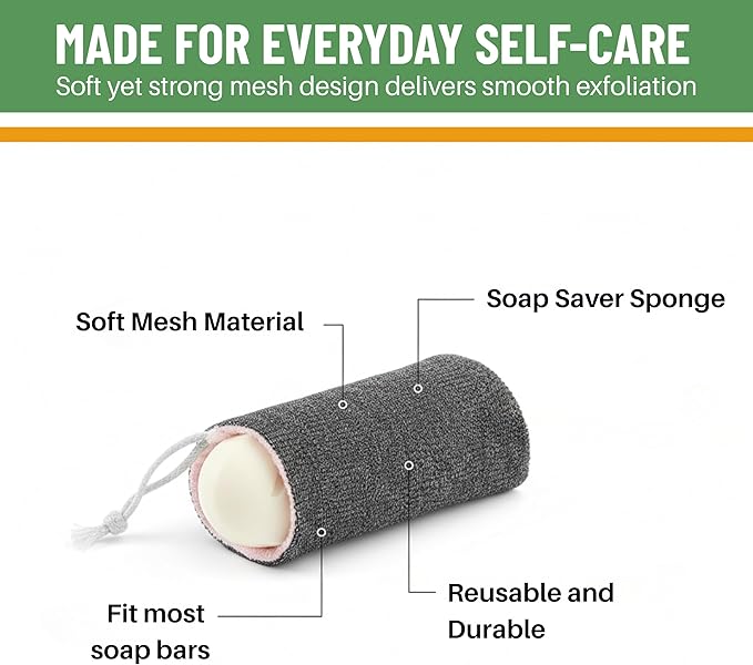 Evelots Soap Saver Sponge with Pocket - 3 Pack Terrycloth Plus Exfoliating Side for Cleansing Bar Soap -No More Wasted Soap Bits -Includes Sponge and Rope