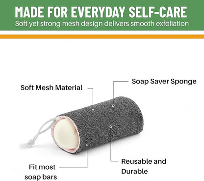 Evelots Soap Saver Sponge with Pocket - 3 Pack Terrycloth Plus Exfoliating Side for Cleansing Bar Soap -No More Wasted Soap Bits -Includes Sponge and Rope