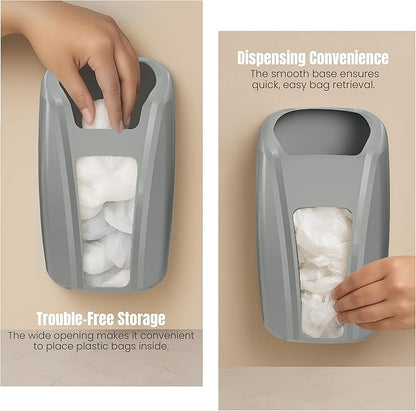 KICHLY Plastic Bags Holder, Durable Grocery Plastics Dispenser, Storage Organizer & Saver for Grocery, Shopping & Trash Bags, Wall Mount, Grey