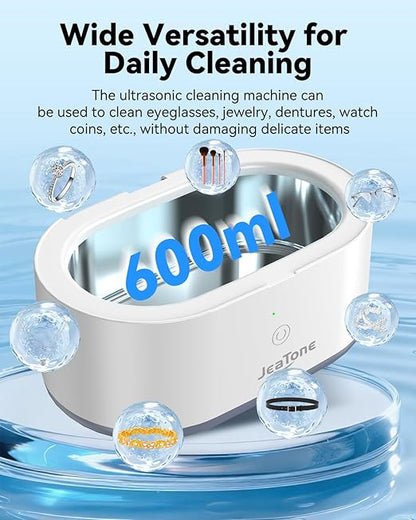 JeaTone Ultrasonic Jewelry Cleaner, 46KHz Sonic Jewelry Cleaner Machine for All Jewelry, Eyeglasses, Retainers, Dentures, Rings, Watches, Earrings & More, 304 Stainless Steel 20oz Cleaning Pod (Grey)