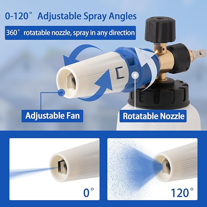 High Pressure Foam Cannon for Car Wash,Snow Foam Lance, Adjustable Thick Foam, 1.2MM Orifice, Wide Mouth Bottle 1/4 Quick Connector