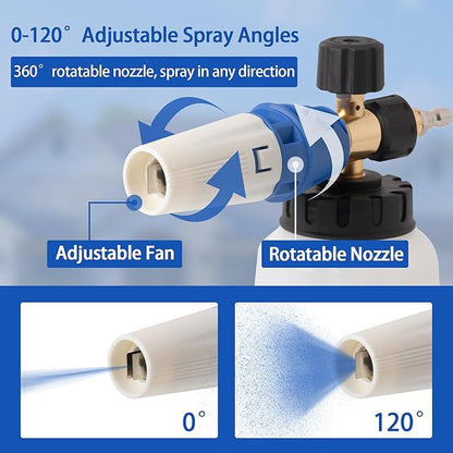 High Pressure Foam Cannon for Car Wash,Snow Foam Lance, Adjustable Thick Foam, 1.2MM Orifice, Wide Mouth Bottle 1/4 Quick Connector