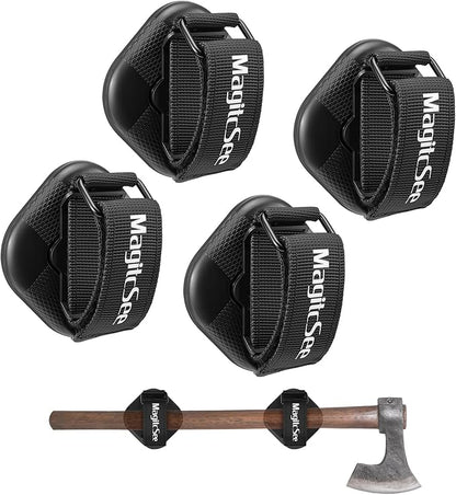 4 Pack Heavy Duty Magnetic Shovel Holder for Truck with Adjustable Strap, No-Drill Strong Magnet Mount Rack for Flag, Utility Tool, Axe, Stable Organizer for RV, Garage, Trailer, Cruise, ATV Storage