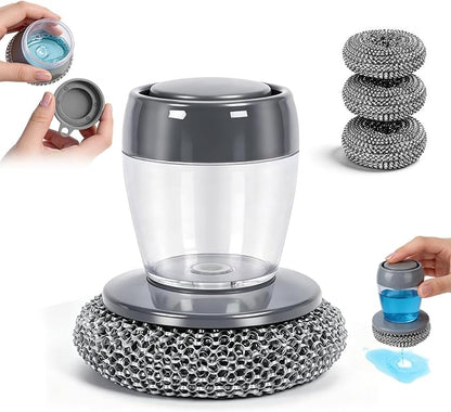 Comfort Grip Soap Dispensing Kitchen Scrub, 2026 Soap Dispenser Cleaning, Soap Dispensing Dish Brush, Replaceable Clean Brush for Cleaning Dishes, Pots, Pans & Sinks (1 + 4pcs Balls)