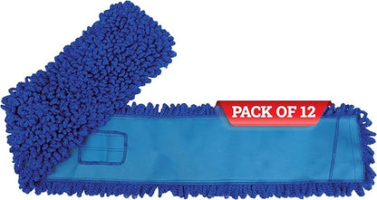 KLEEN HANDLER 48 Inch Microfiber Dust Mop Bulk Pack of 12, X-Large Washable Commercial Dust Mop, Sweeper, Janitorial Mop Head Replacement, Push Mop Broom, Blue