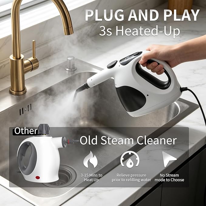 Handheld Steam Cleaner for Home,3s Instant Heated-Up Steam Cleaner,16.5ft Power Cable,Safety Lock,Quick Refill Handheld Steamer for Home Kitchen Grout Tile Shower Cleaning