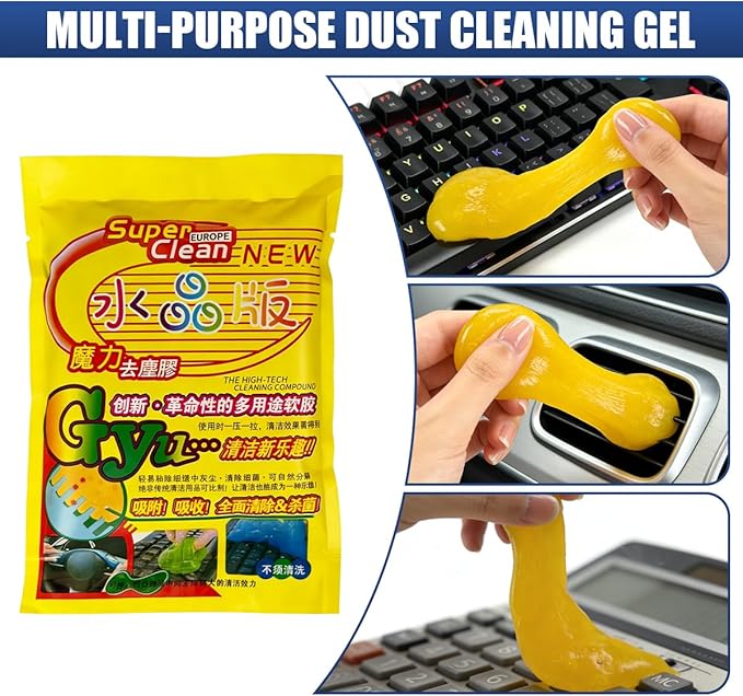 Craedli 2PCS Car Cleaning Gel, Universal Dust Cleaning Putty Gel Car Interior Cleaner Slime, Reusable Jelly Cleaner Auto Detailing Tool for Air Vents, Cup Holders & Keyboards, Clean Supplies (Yellow)